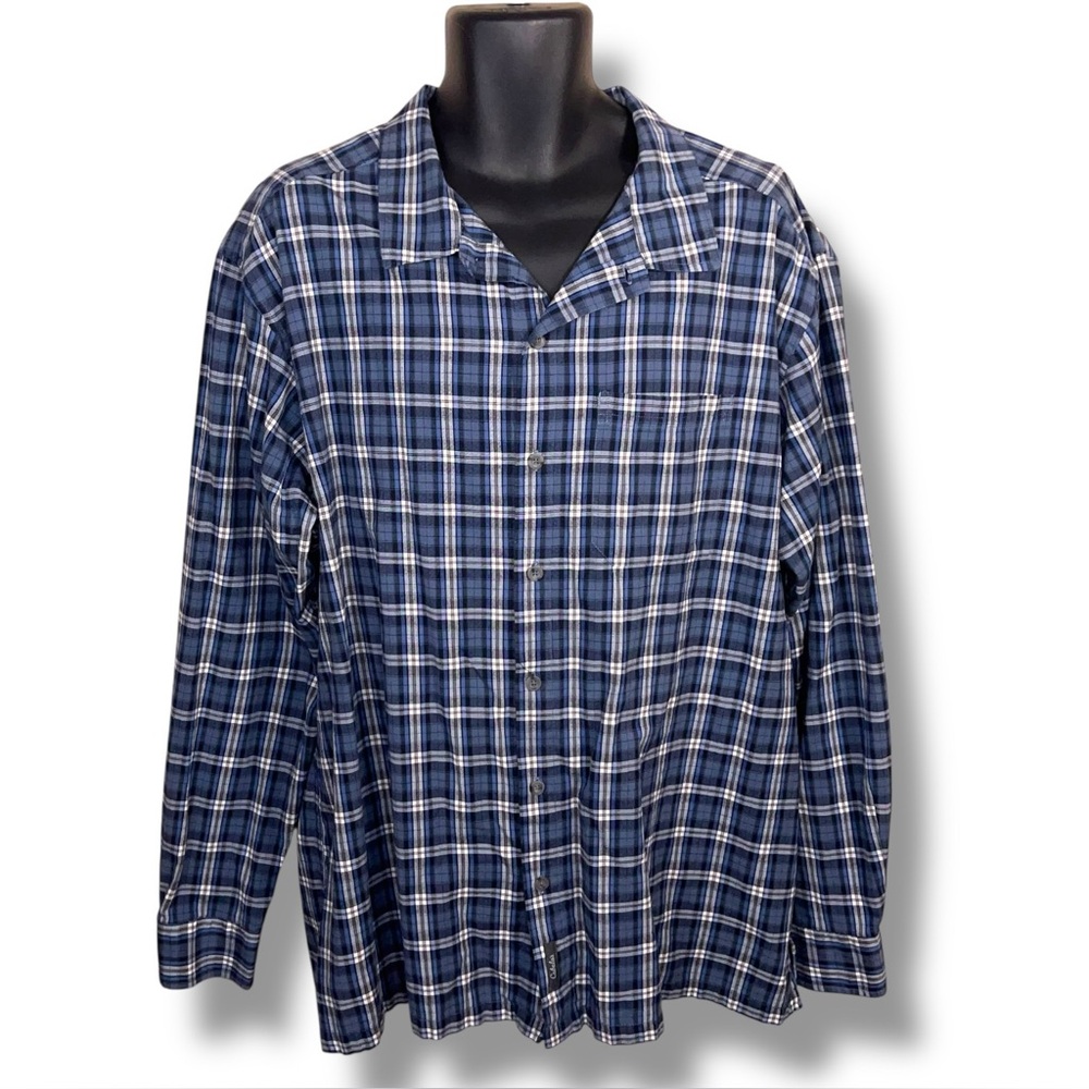 2XL Cabelas Blue White Plaid Button Up Shirt Mens Cotton Outdoor Classic Casual